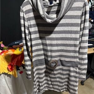 Cleo Gray and Black Striped Cowl Neck Top